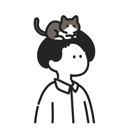 朱晨宇的自画像插画，头顶趴着一只猫